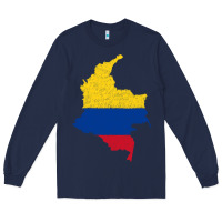 Navy colombia Flag Map Drawing Line Art Long Sleeve Tee - linhVisuals