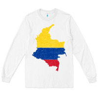White colombia Flag Map Drawing Line Art Long Sleeve Tee - linhVisuals