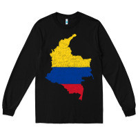 Black colombia Flag Map Drawing Line Art Long Sleeve Tee - linhVisuals