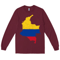 Burgundy colombia Flag Map Drawing Line Art Long Sleeve Tee - linhVisuals