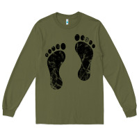 Army Green 70's footprints   footprint Long Sleeve Tee - linhVisuals