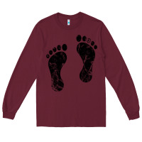 Burgundy 70's footprints   footprint Long Sleeve Tee - linhVisuals