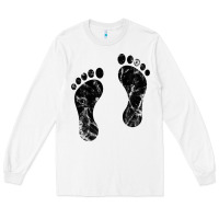 White 70's footprints   footprint Long Sleeve Tee - linhVisuals