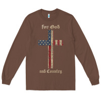 Chestnut for god and country cross american flag faith us patriotic tank top Long Sleeve Tee - linhVisuals