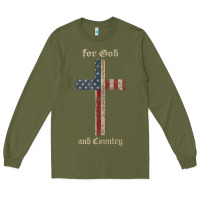 Army Green for god and country cross american flag faith us patriotic tank top Long Sleeve Tee - linhVisuals