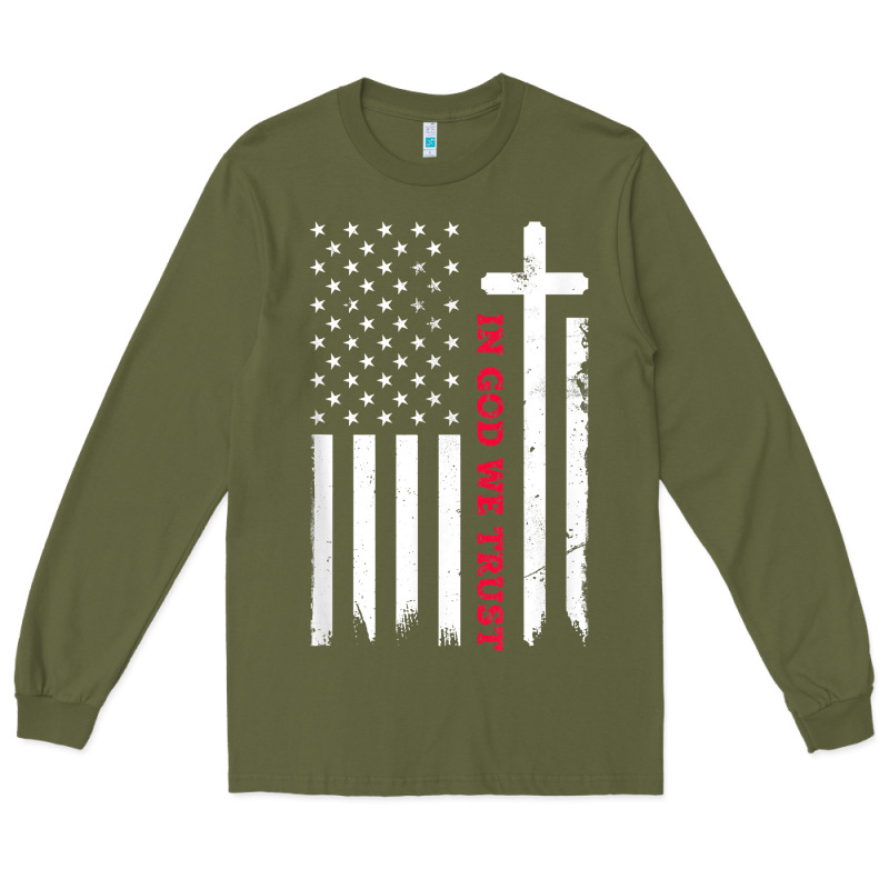 In God We Trust With Patriotic Vintage American Flag T Shirt Long Sleeve Tee by linhVisuals | Teevron