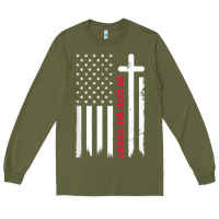 Army Green in god we trust with patriotic vintage american flag t shirt Long Sleeve Tee - linhVisuals