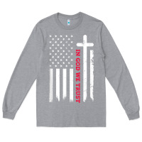 Heather Grey in god we trust with patriotic vintage american flag t shirt Long Sleeve Tee - linhVisuals