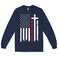 Navy in god we trust with patriotic vintage american flag t shirt Long Sleeve Tee - linhVisuals