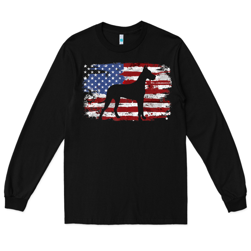Great Dane Vintage American Flag T Shirt Long Sleeve Tee by linhVisuals | Teevron