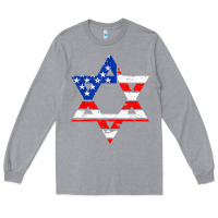 Heather Grey hanukah american flag star of david   jewish chanukah t shirt Long Sleeve Tee - linhVisuals