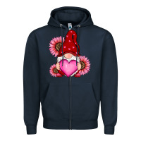 Navy valentine's day with sunflowers gnomes Zipper Hoodie - RanaPortraitStore