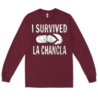 Burgundy I survived la chancla Long Sleeve Tee - linhVisuals