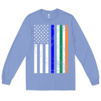 Colony Blue irish american flag thin blue line police st. patrick's day long sleev Long Sleeve Tee - linhVisuals
