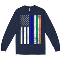 Irish American Flag Thin Blue Line Police St. Patrick's Day Long Sleev Long Sleeve Tee | Teevron