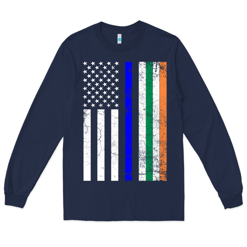 Irish American Flag Thin Blue Line Police St. Patrick's Day Long Sleev Long Sleeve Tee by linhVisuals | Teevron
