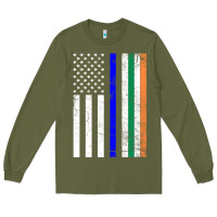 Army Green irish american flag thin blue line police st. patrick's day long sleev Long Sleeve Tee - linhVisuals