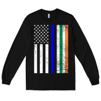Black irish american flag thin blue line police st. patrick's day long sleev Long Sleeve Tee - linhVisuals