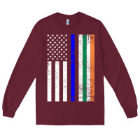 Burgundy irish american flag thin blue line police st. patrick's day long sleev Long Sleeve Tee - linhVisuals