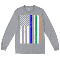 Heather Grey irish american flag thin blue line police st. patrick's day long sleev Long Sleeve Tee - linhVisuals