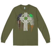 Army Green irish american usa flag celtic cross st patrick's day premium t shirt Long Sleeve Tee - linhVisuals