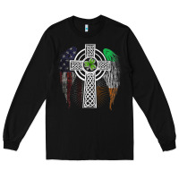 Black irish american usa flag celtic cross st patrick's day premium t shirt Long Sleeve Tee - linhVisuals