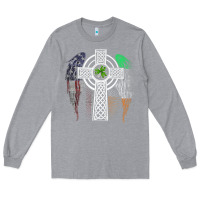 Heather Grey irish american usa flag celtic cross st patrick's day premium t shirt Long Sleeve Tee - linhVisuals