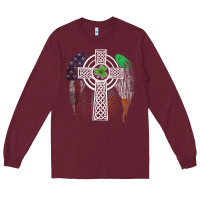 Burgundy irish american usa flag celtic cross st patrick's day premium t shirt Long Sleeve Tee - linhVisuals