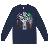 Irish American Usa Flag Celtic Cross St Patrick's Day Premium T Shirt Long Sleeve Tee | Teevron