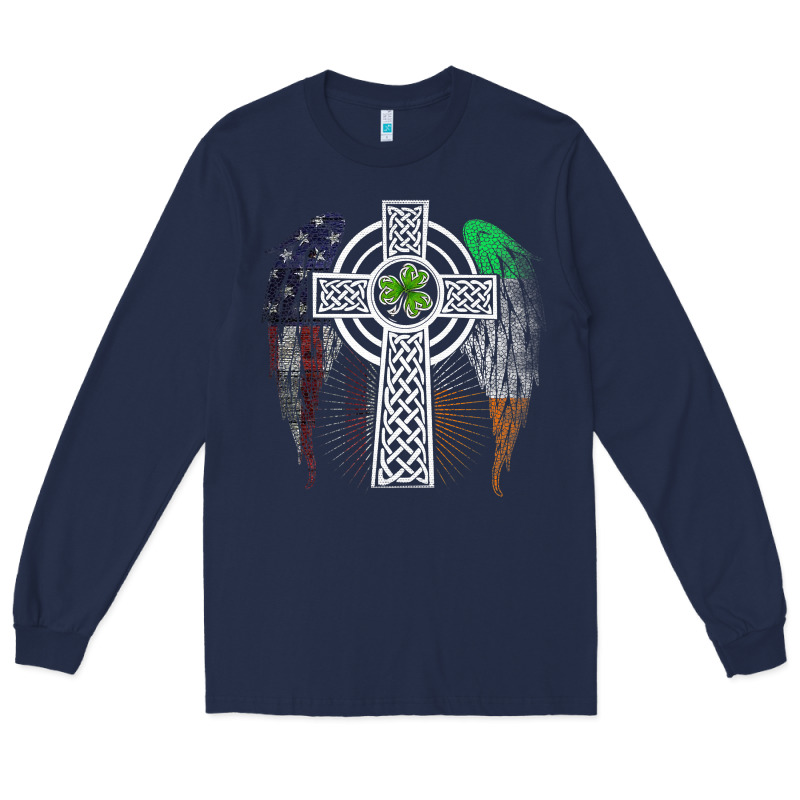 Irish American Usa Flag Celtic Cross St Patrick's Day Premium T Shirt Long Sleeve Tee by linhVisuals | Teevron