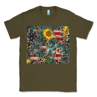 Army Green America Flag Leopard Gemstone Sunflower Classic Tee - CowCowDesign