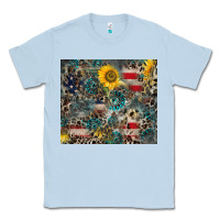 Dusty Blue America Flag Leopard Gemstone Sunflower Classic Tee - CowCowDesign