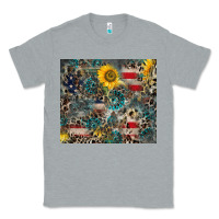 Heather Grey America Flag Leopard Gemstone Sunflower Classic Tee - CowCowDesign