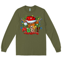 Army Green Mooey Christmas Long Sleeve Tee - CowhideDigitalArt