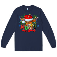 Navy Mooey Christmas Long Sleeve Tee - CowhideDigitalArt