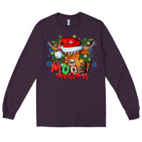 Plum Mooey Christmas Long Sleeve Tee - CowhideDigitalArt