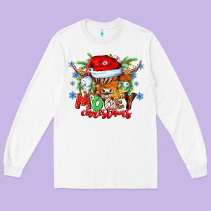 Mooey Christmas Long Sleeve Tee Designed By Cowhidedigitalart