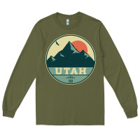 Army Green utah retro mountain badge Long Sleeve Tee - linhVisuals