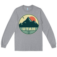 Heather Grey utah retro mountain badge Long Sleeve Tee - linhVisuals