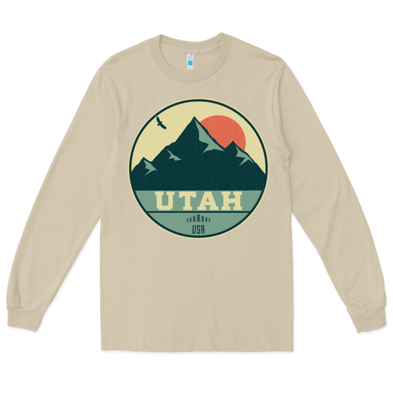 Utah Retro Mountain Badge Long Sleeve Tee by linhVisuals | Teevron