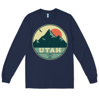 Navy utah retro mountain badge Long Sleeve Tee - linhVisuals