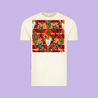 Bull Skull Cactus Seamless Pattern Vintage Tee Designed By Bundleandbundleshop