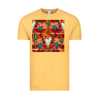 Vintage Mustard bull skull cactus seamless pattern Vintage Tee - BundleAndBundleShop