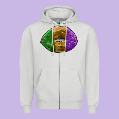 Mardi Gras Kiss Zipper Hoodie Designed By Ranaportraitstore