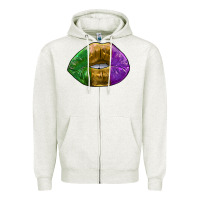Oatmeal Heather mardi gras kiss Zipper Hoodie - RanaPortraitStore
