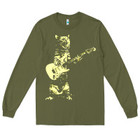 Army Green cat playing guitar Long Sleeve Tee - linhVisuals