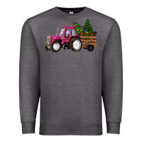 Charcoal Heather Pink Christmas Farm Tractor Premium Sweatshirt - RanaPortraitStore