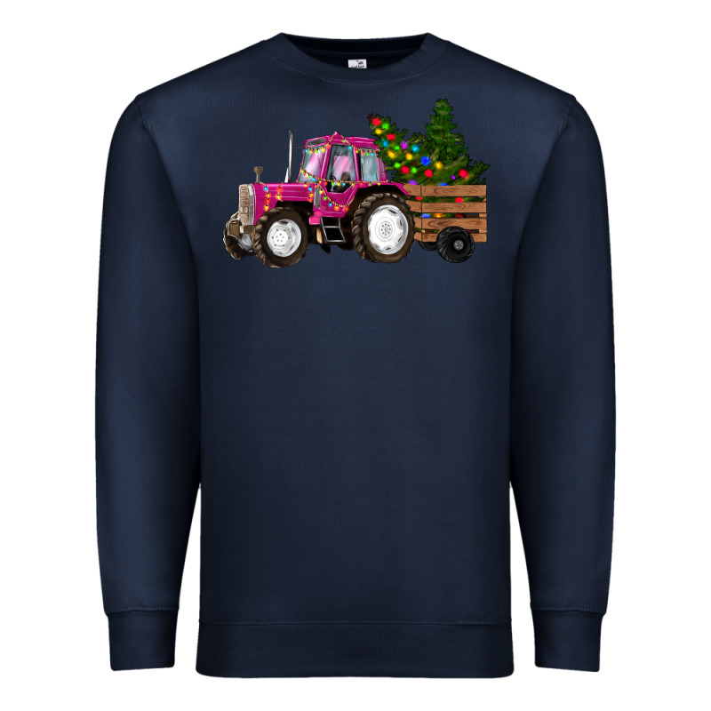 Pink Christmas Farm Tractor Premium Sweatshirt by RanaPortraitStore | Teevron
