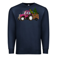 Navy Pink Christmas Farm Tractor Premium Sweatshirt - RanaPortraitStore