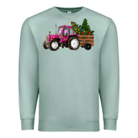 Seafoam Pink Christmas Farm Tractor Premium Sweatshirt - RanaPortraitStore